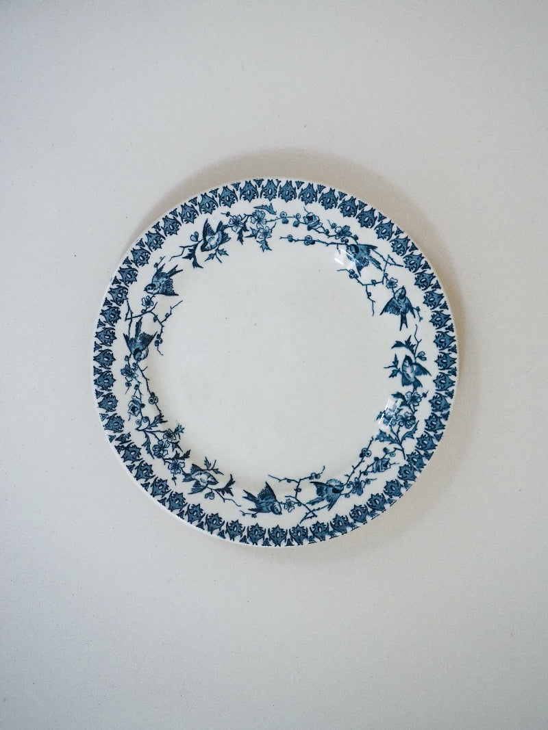 6 assiettes plates - terre de fer décor d'oiseaux