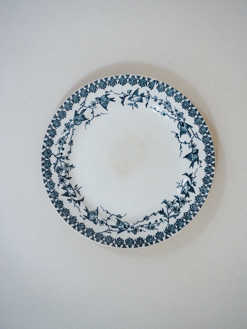 6 assiettes plates - terre de fer décor d'oiseaux