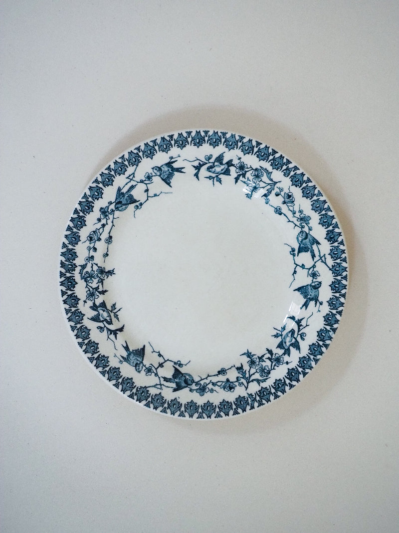 6 assiettes plates - terre de fer décor d'oiseaux