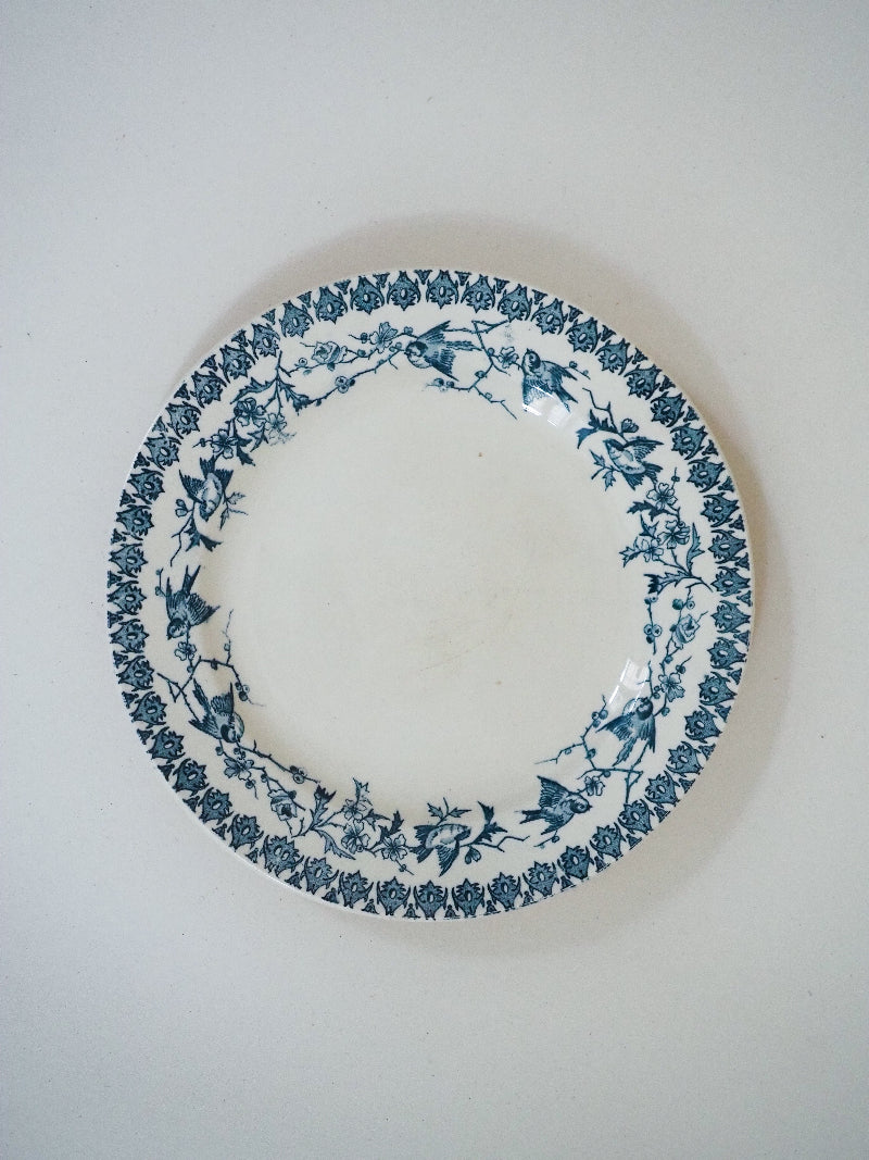 6 assiettes plates - terre de fer décor d'oiseaux