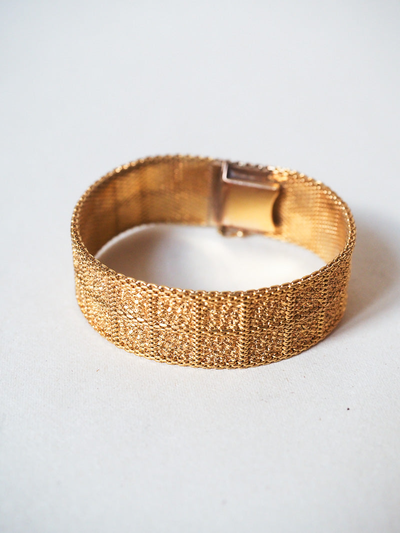 Bracelet manchette vintage Pierre Balmain – Maille plaqué or – Estampillé