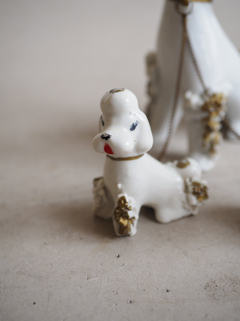 Caniche spaghetti et chiots en porcelaine