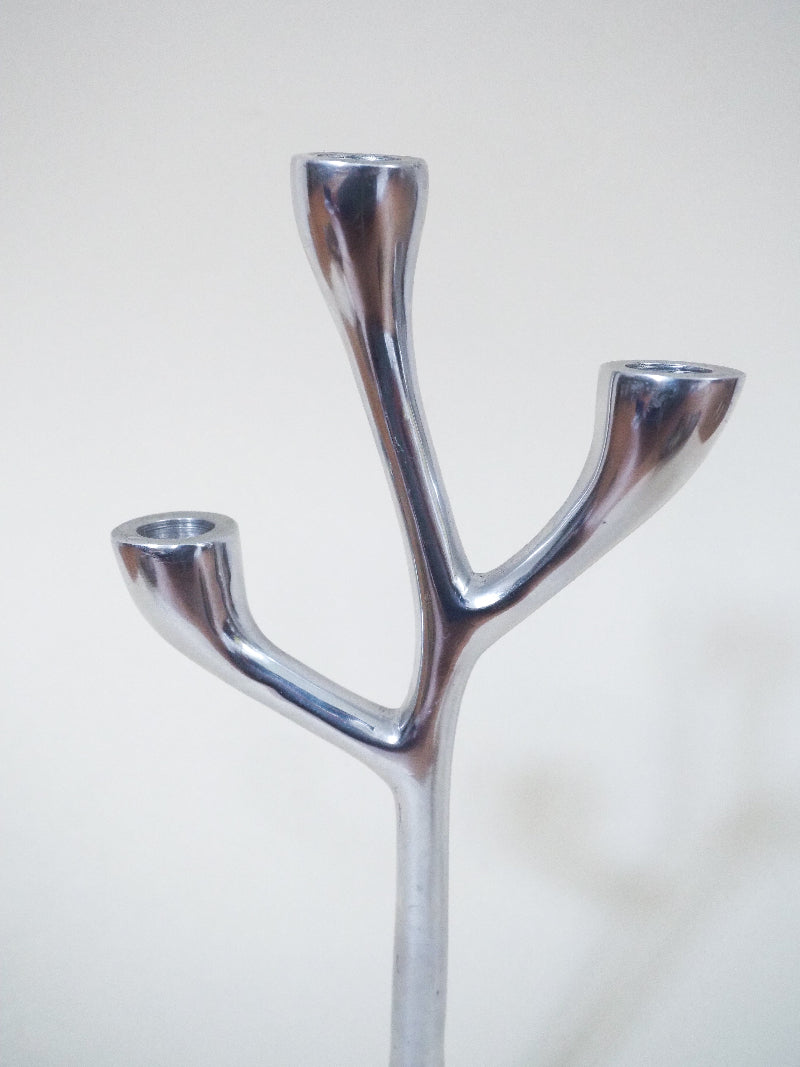 Bougeoir 3 branches metal chromé