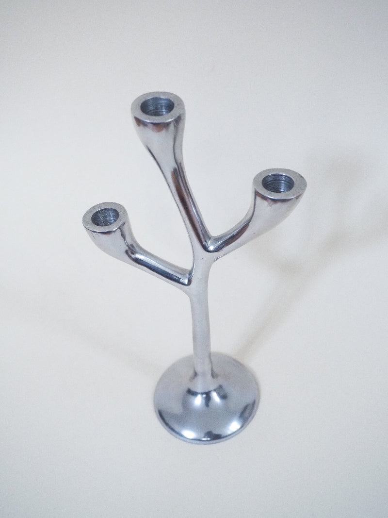 Bougeoir 3 branches metal chromé