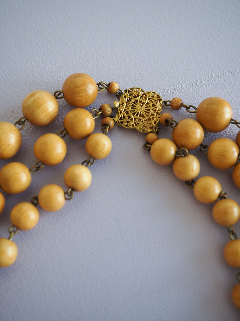 Collier 3 rangs perles en bois