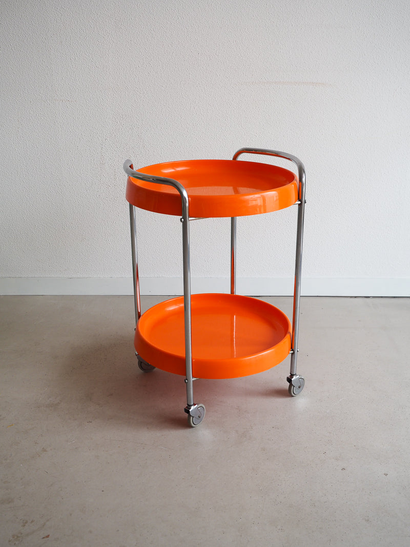 Desserte sur roulettes en plastique orange vintage
