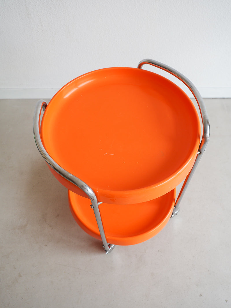 Desserte sur roulettes en plastique orange vintage