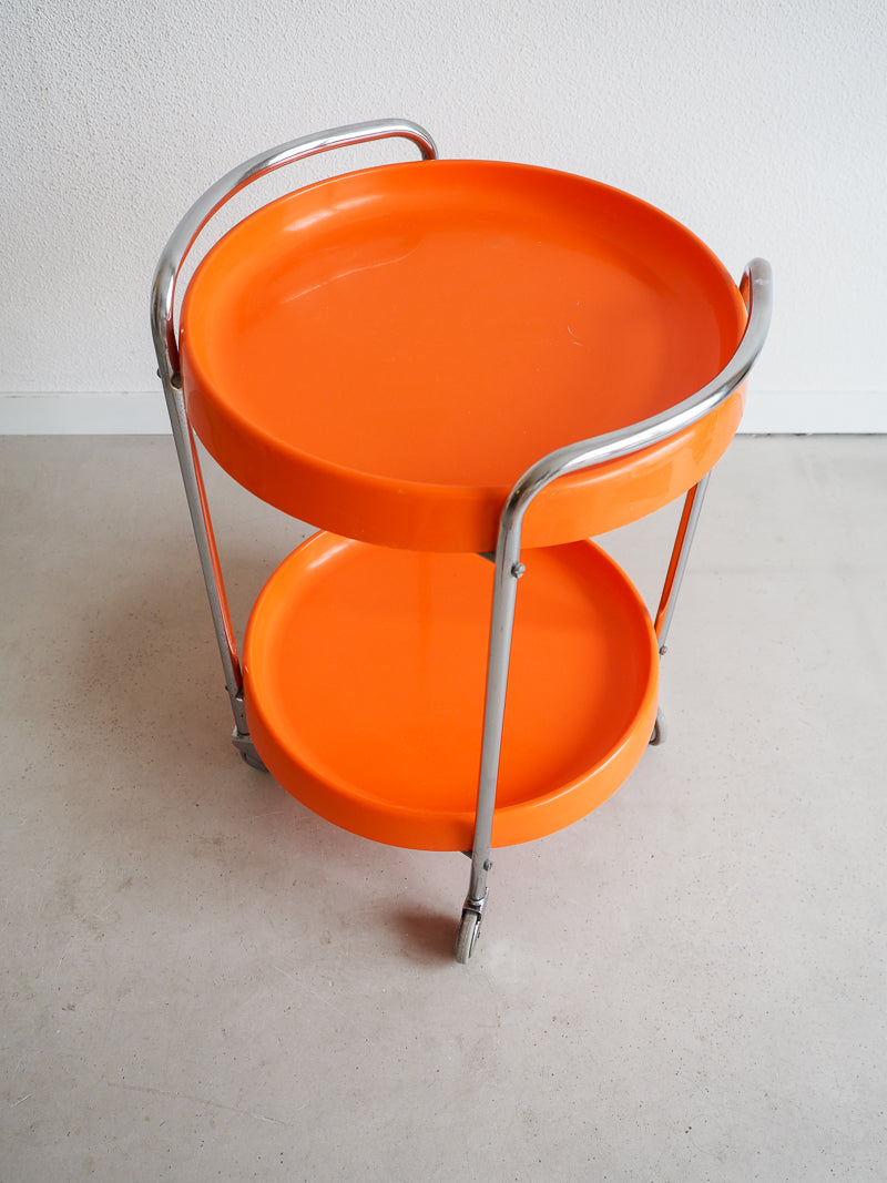 Desserte sur roulettes en plastique orange vintage