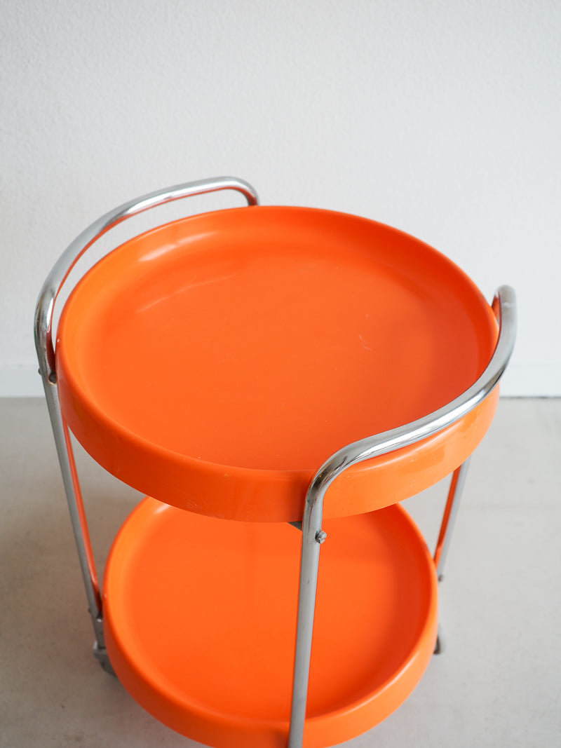 Desserte sur roulettes en plastique orange vintage