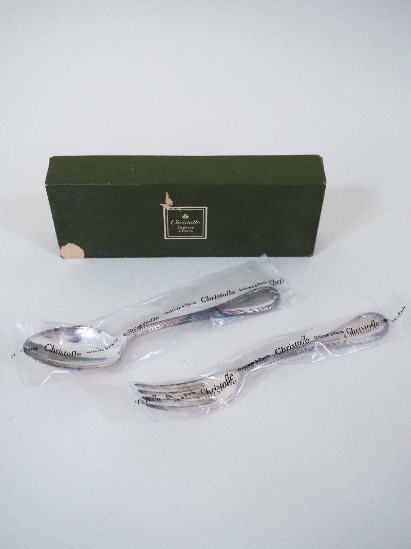Christofle – Fourchette & Cuillère neufs en Métal Argenté – Modèle "Rubans"
