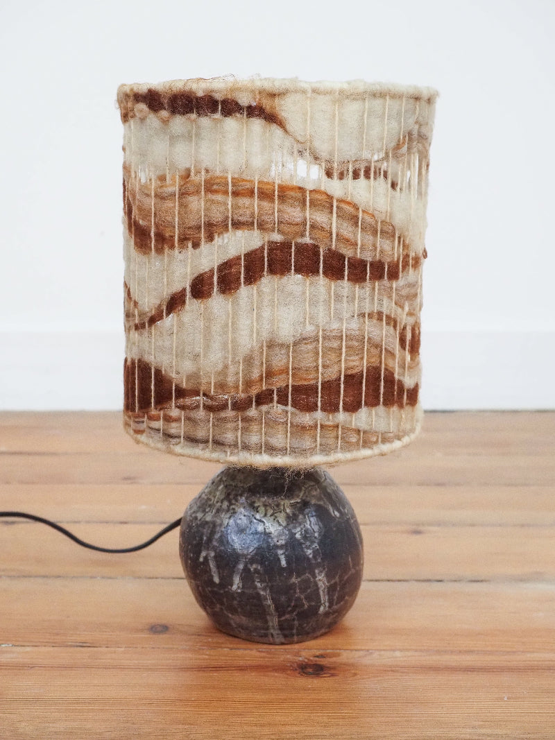 🍂 Lampe en Céramique Artisanale - abat-jour en laine vintage