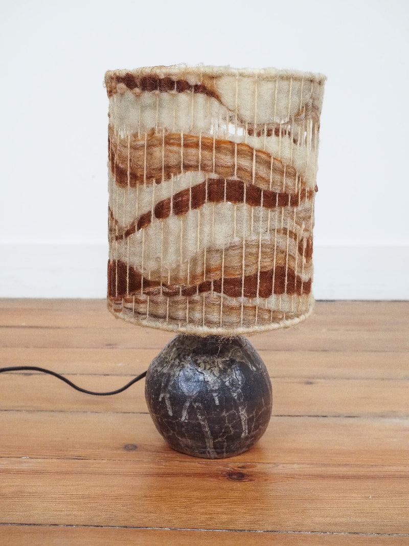 🍂 Lampe en Céramique Artisanale - abat-jour en laine vintage