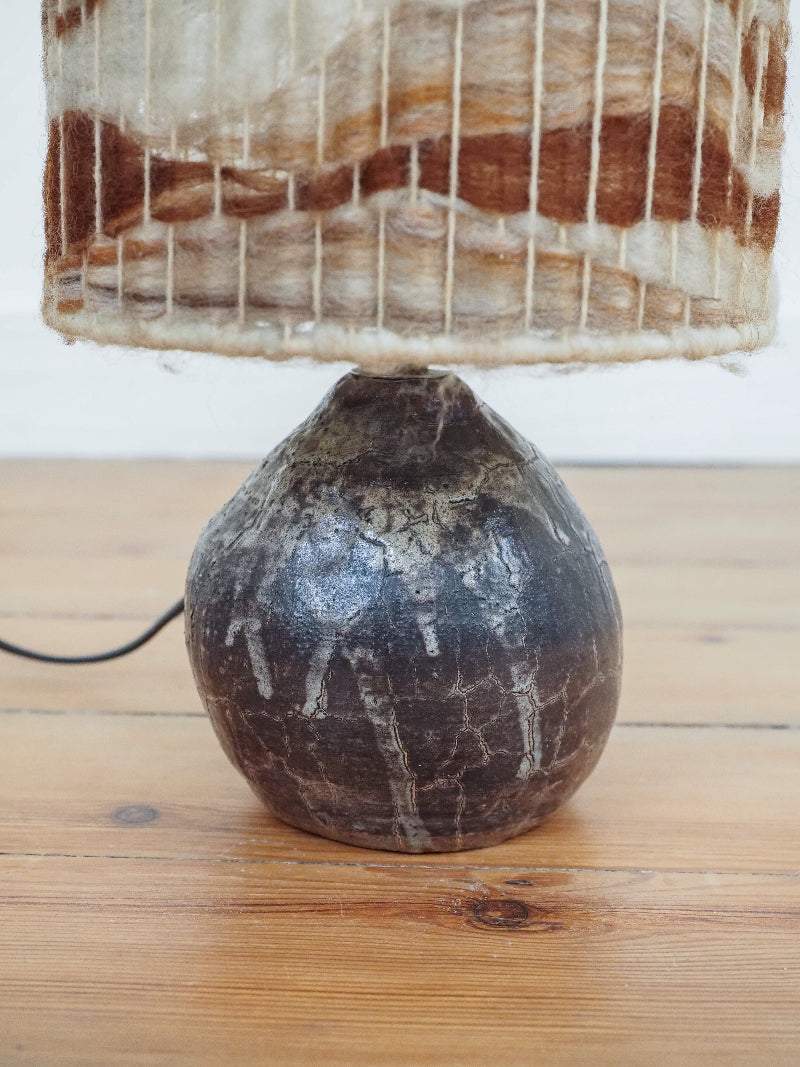 🍂 Lampe en Céramique Artisanale - abat-jour en laine vintage