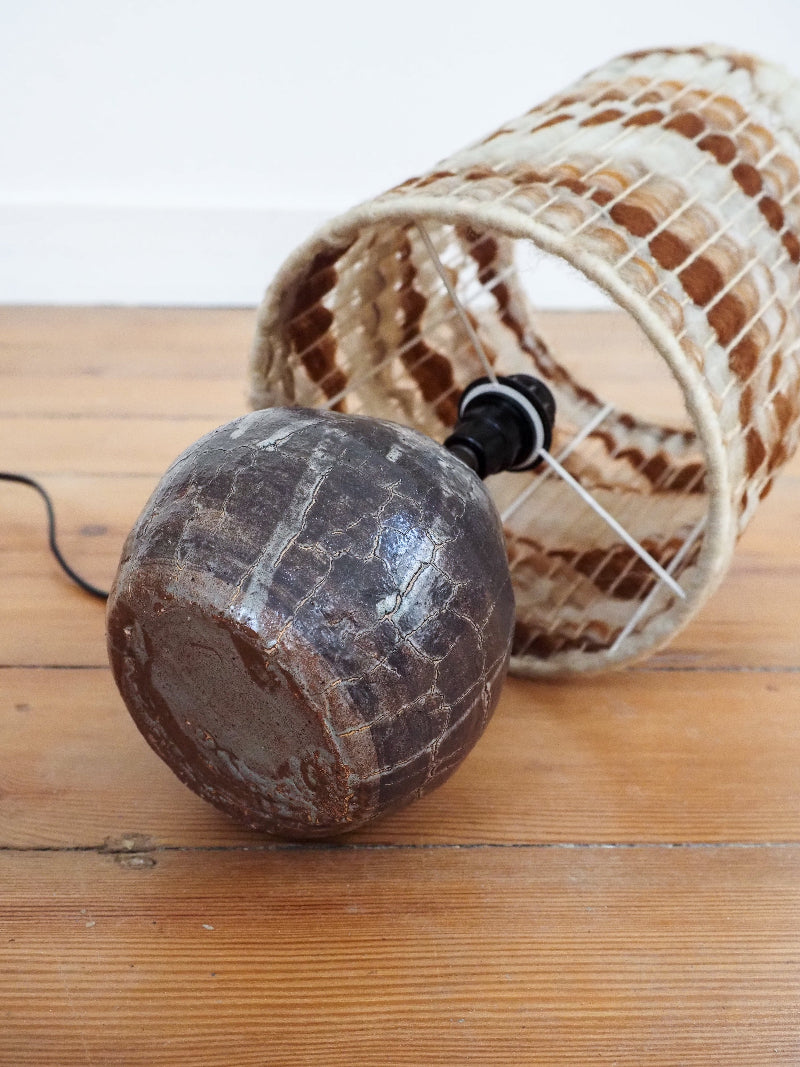 🍂 Lampe en Céramique Artisanale - abat-jour en laine vintage