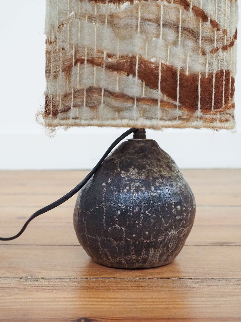 🍂 Lampe en Céramique Artisanale - abat-jour en laine vintage