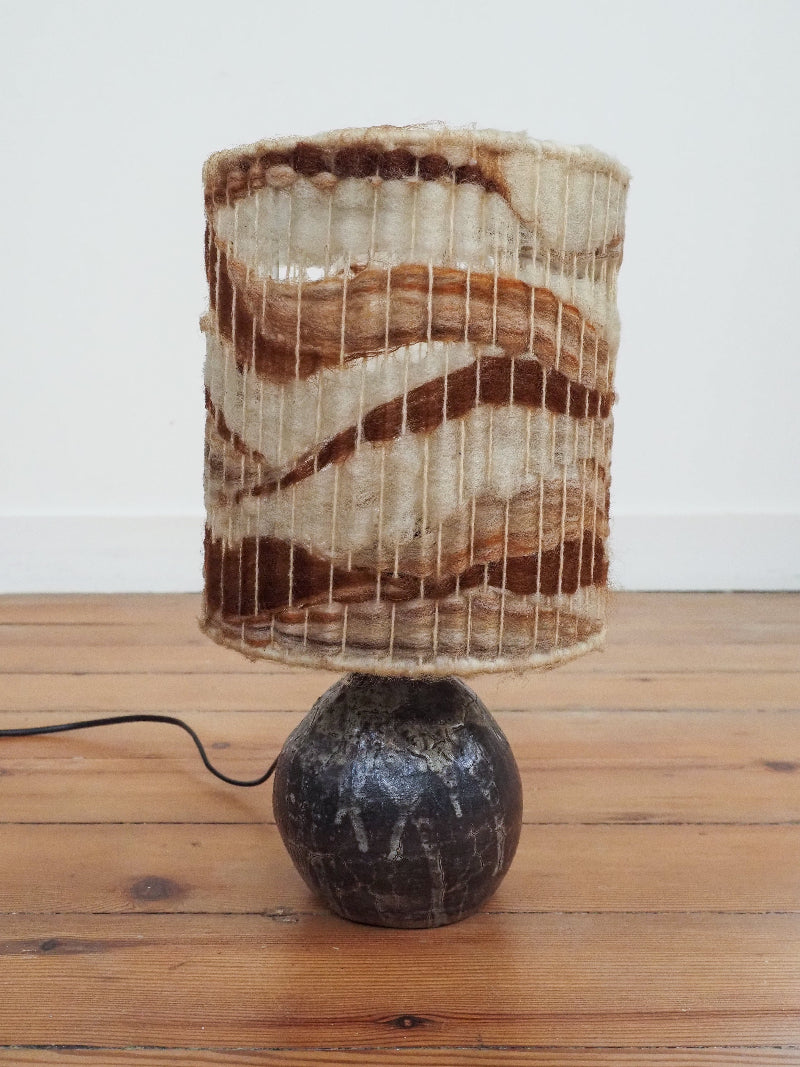 🍂 Lampe en Céramique Artisanale - abat-jour en laine vintage