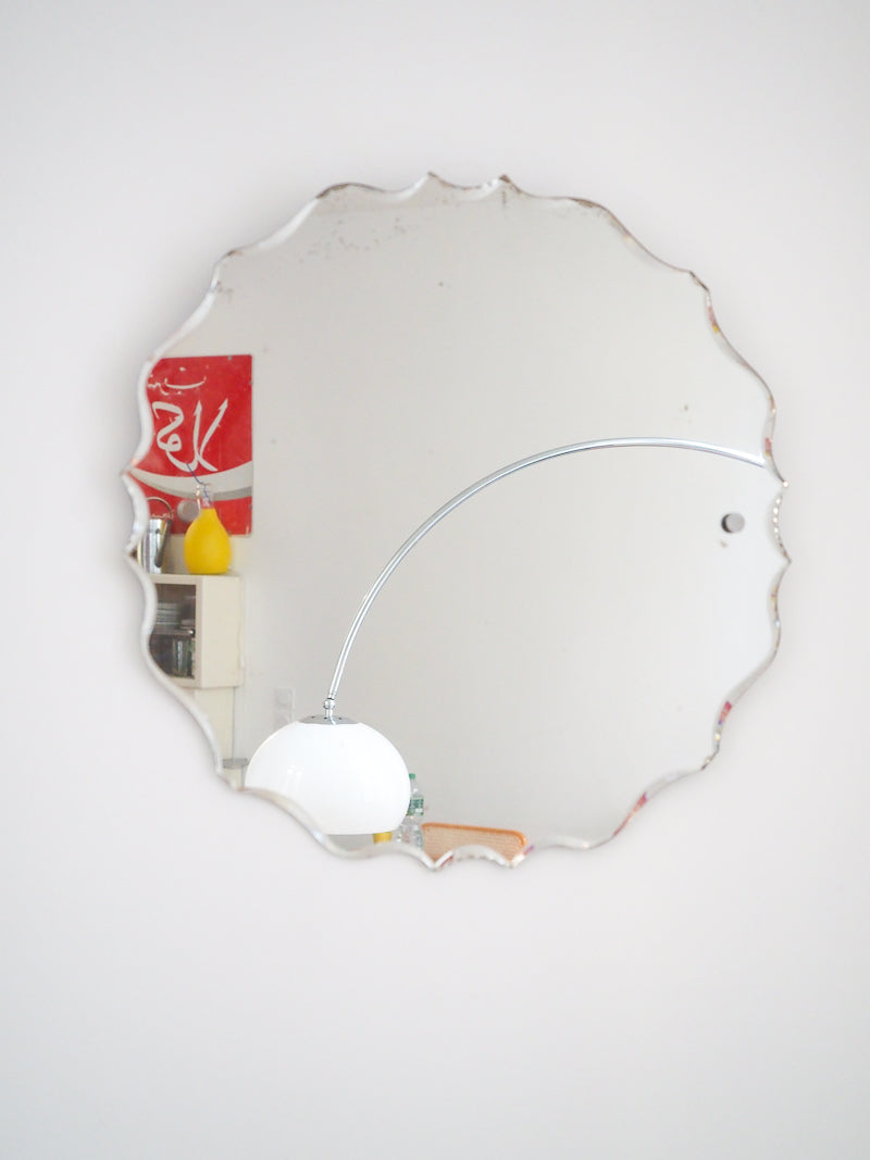 Grand miroir rond vintage biseauté – Années 50