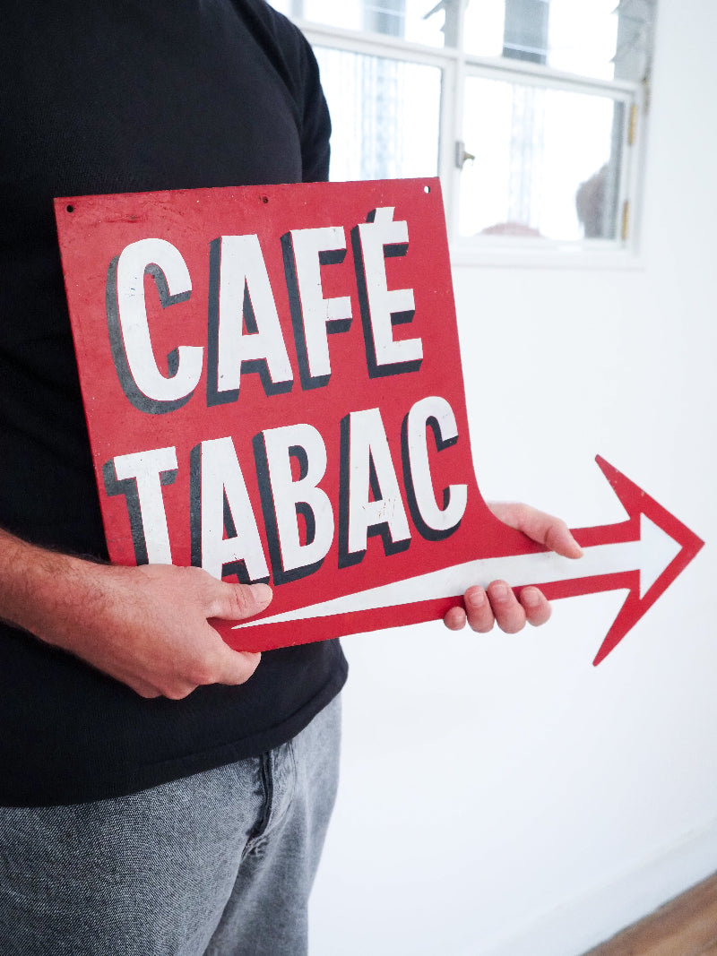 Ancienne enseigne métallique peinte à la main – "Café Tabac"