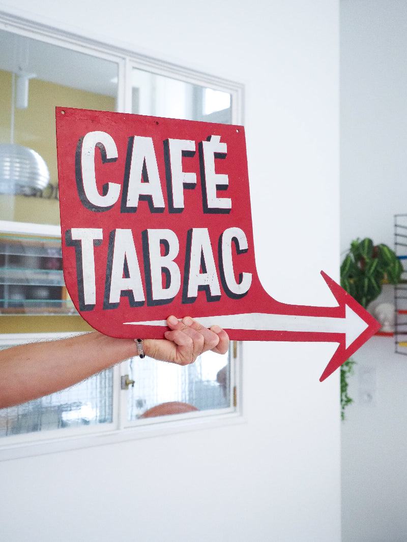 Ancienne enseigne métallique peinte à la main – "Café Tabac"