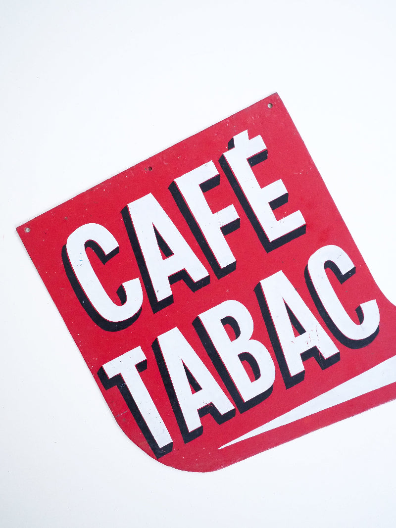 Ancienne enseigne métallique peinte à la main – "Café Tabac"