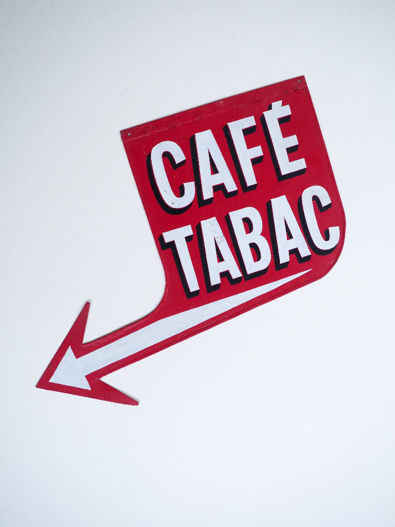 Ancienne enseigne métallique peinte à la main – "Café Tabac"