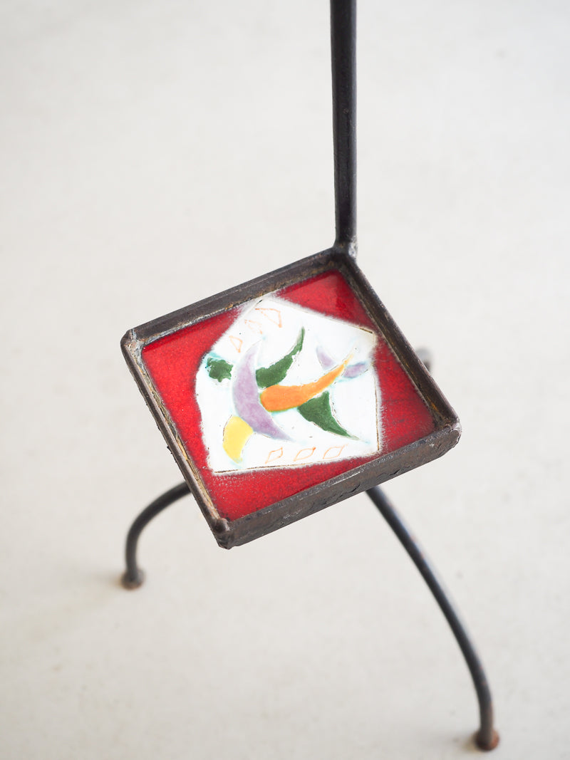 Porte-plante ou porte-cendrier en métal et céramique vintage