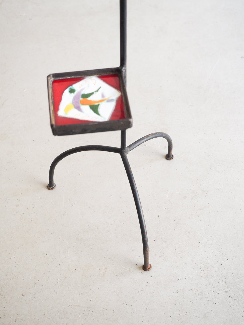 Porte-plante ou porte-cendrier en métal et céramique vintage