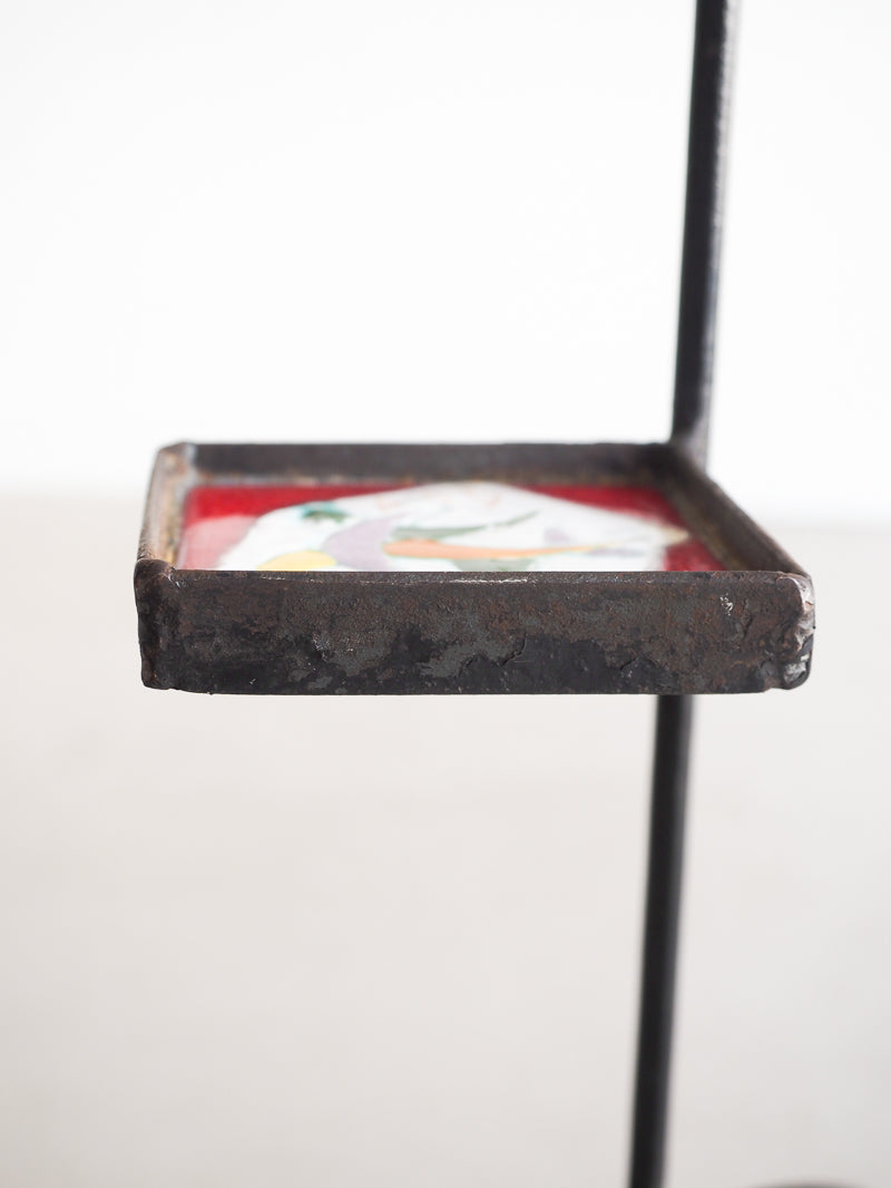 Porte-plante ou porte-cendrier en métal et céramique vintage