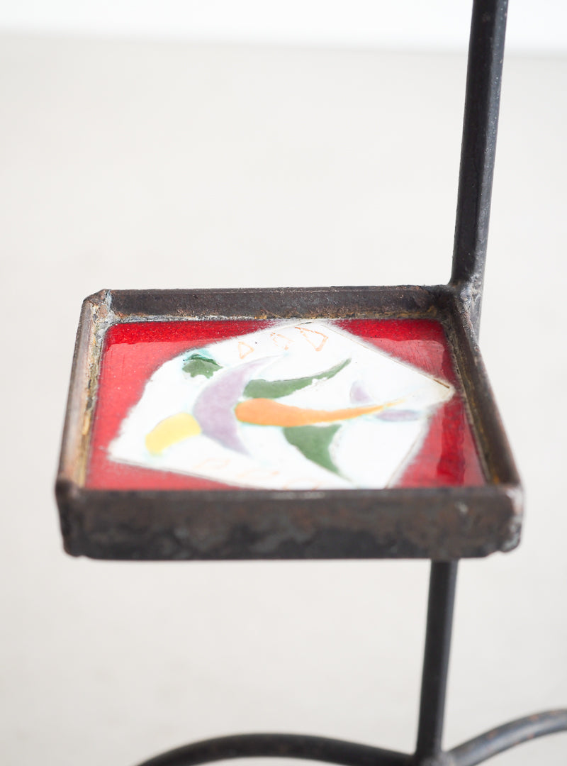 Porte-plante ou porte-cendrier en métal et céramique vintage