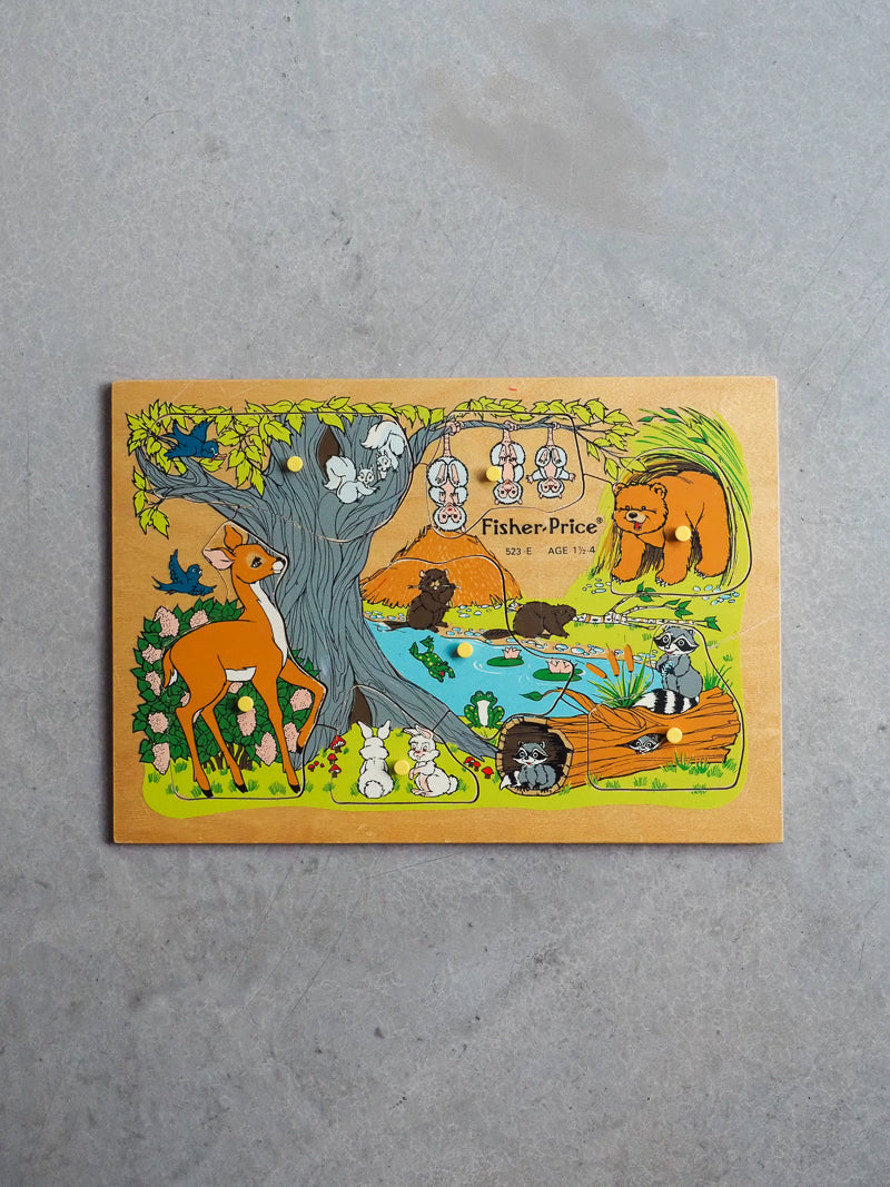 Puzzle en Bois Vintage Fisher Price – Animaux de la forêt à Emboîter