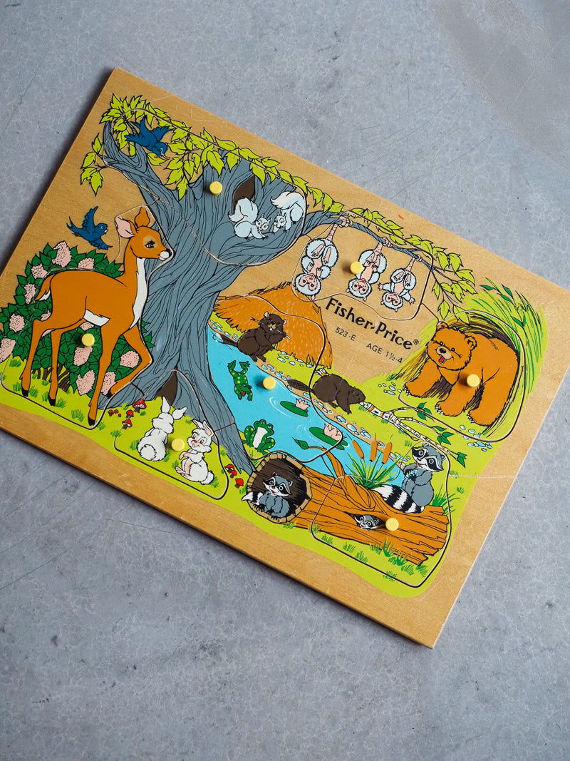 Puzzle en Bois Vintage Fisher Price – Animaux de la forêt à Emboîter