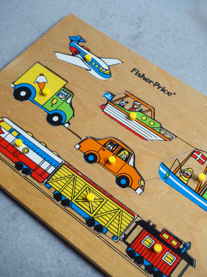 Puzzle en Bois Vintage Fisher Price – Véhicules à Emboîter