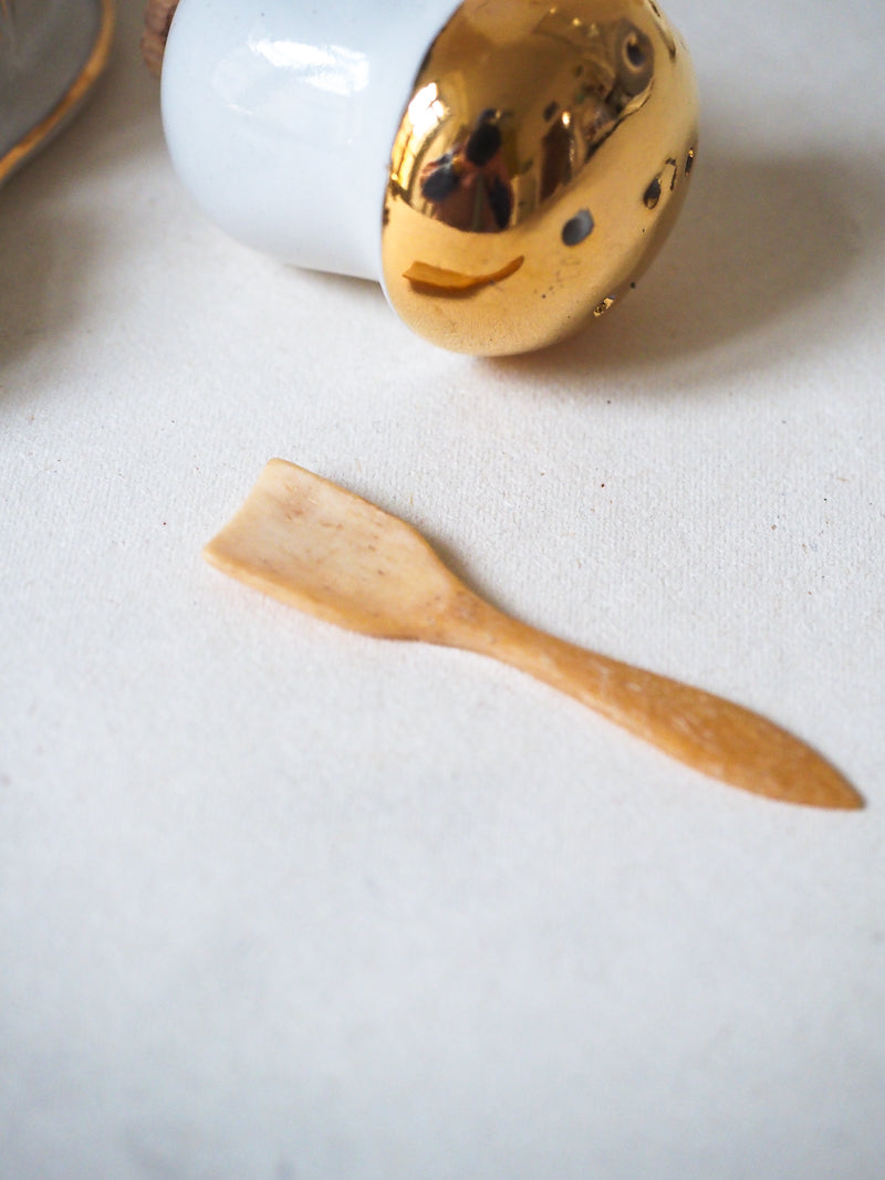 🍄 Set salière, poivrier & pot à moutarde – Champignons dorés – Porcelaine de Limoges
