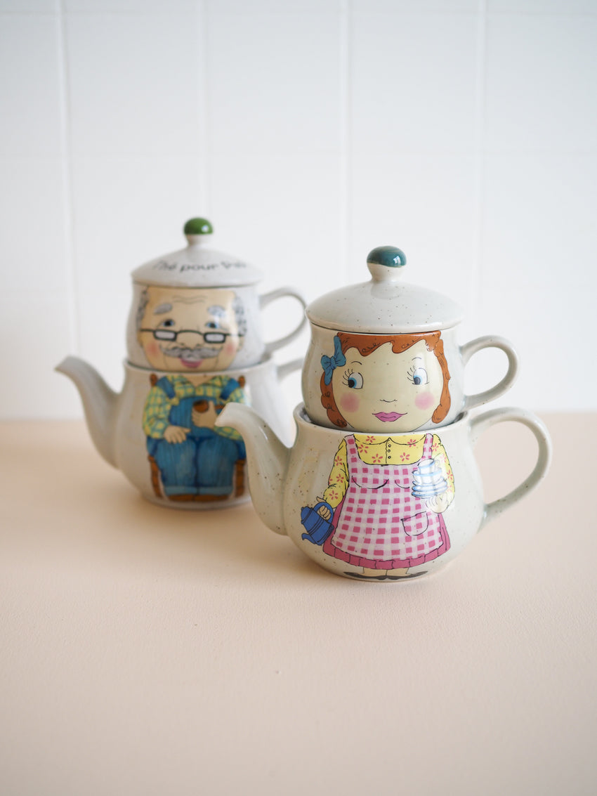 Théière individuelle vintage avec sa tasse "thé pour papi"