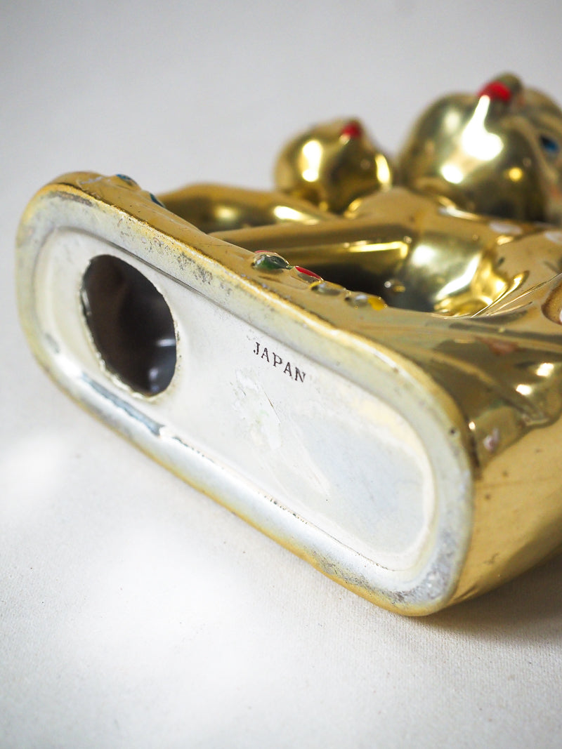 Bibelot biche & faon avec vase et thermomètre - porcelaine dorée -Japon