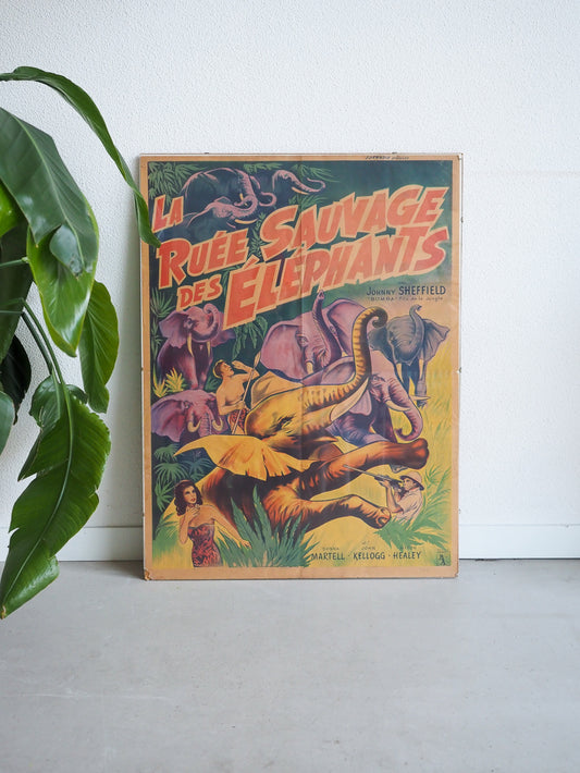 Affiche de cinéma ancienne La ruée sauvage des élephants