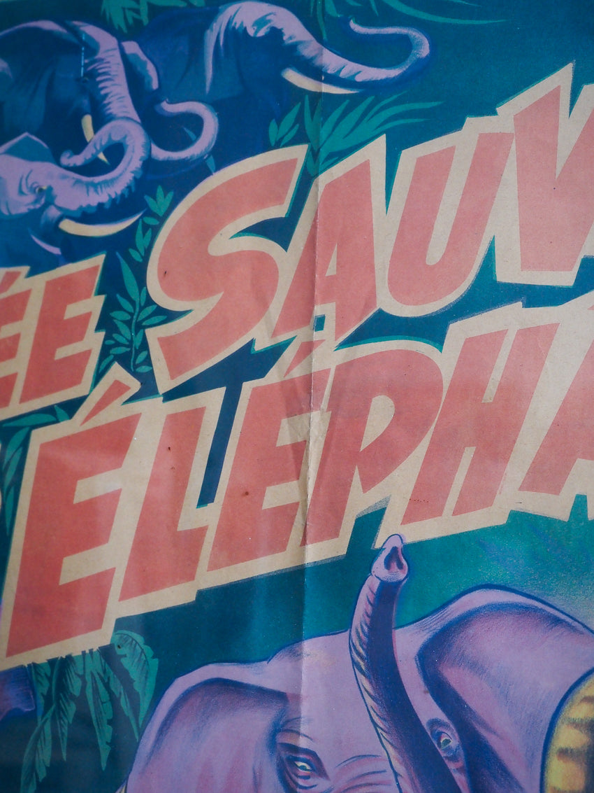 Affiche de cinéma ancienne La ruée sauvage des élephants