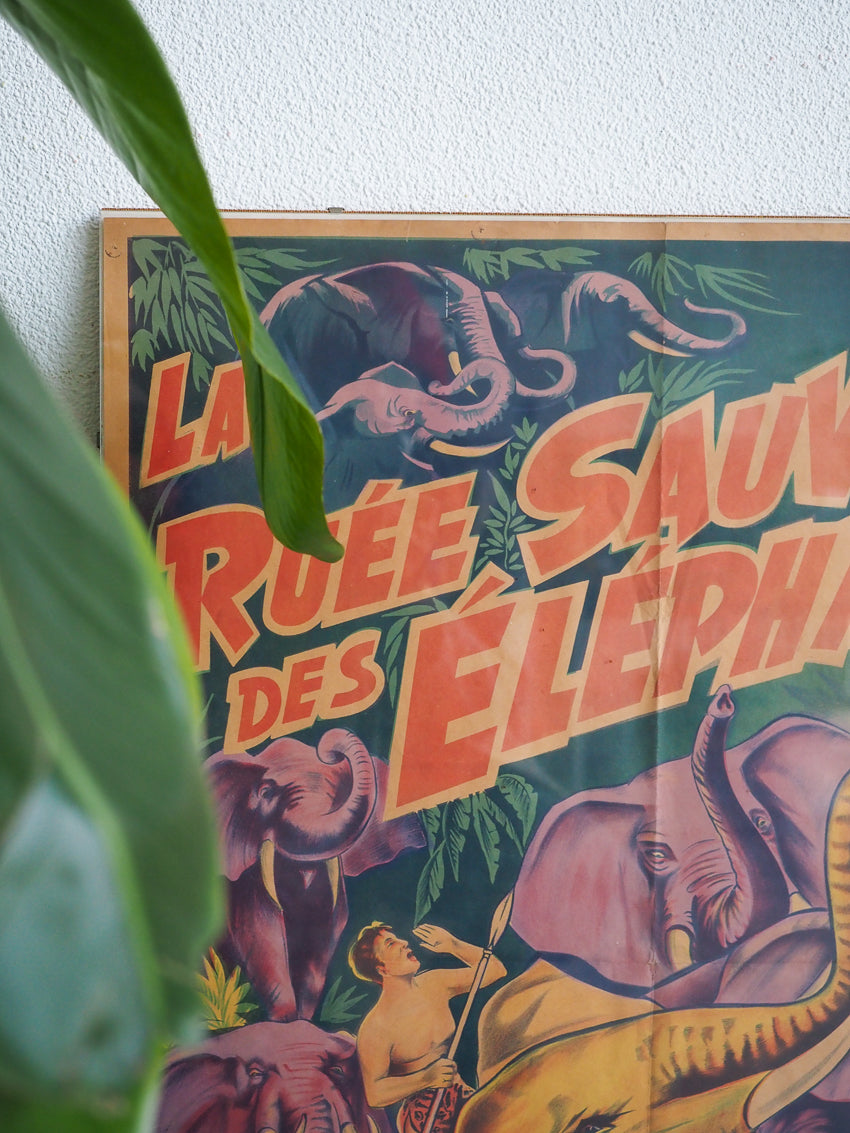 Affiche de cinéma ancienne La ruée sauvage des élephants