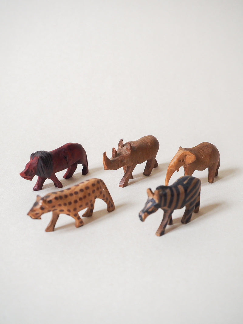 5 animaux en bois vinatge - artisanat africain
