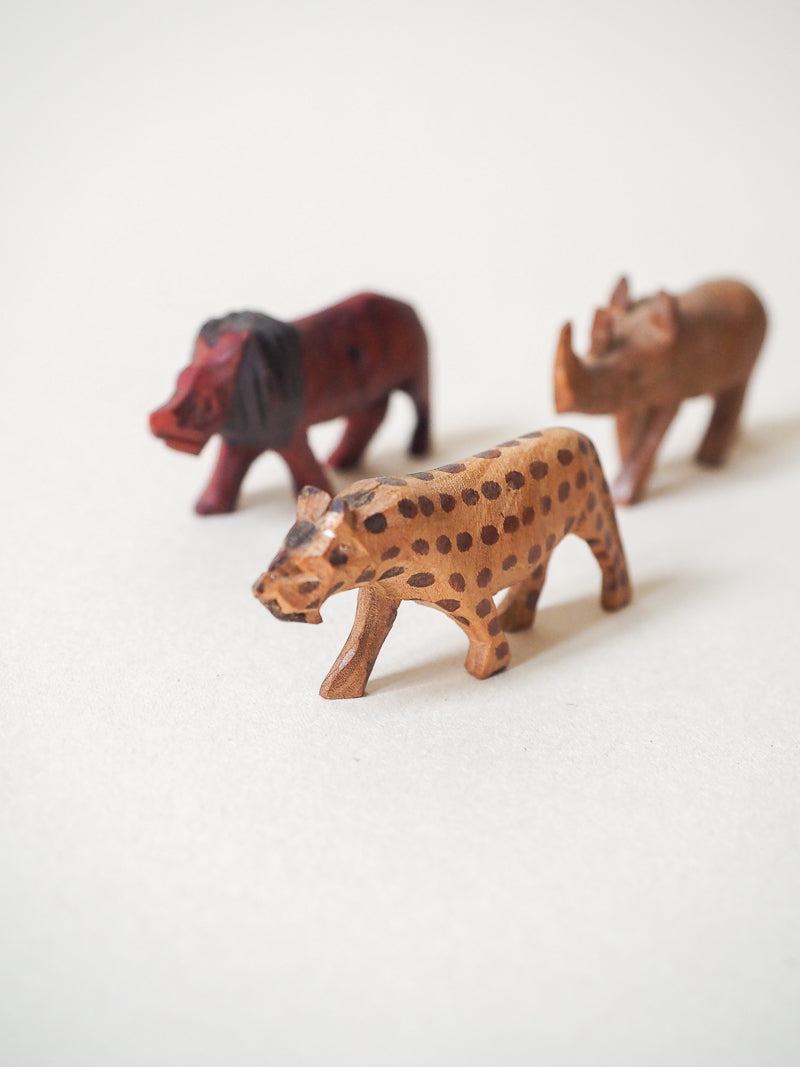 5 animaux en bois vinatge - artisanat africain