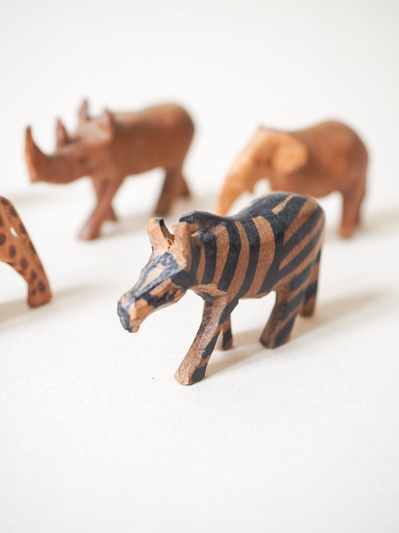 5 animaux en bois vinatge - artisanat africain