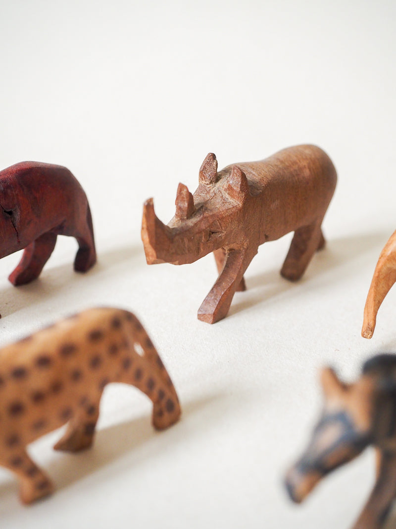 5 animaux en bois vinatge - artisanat africain