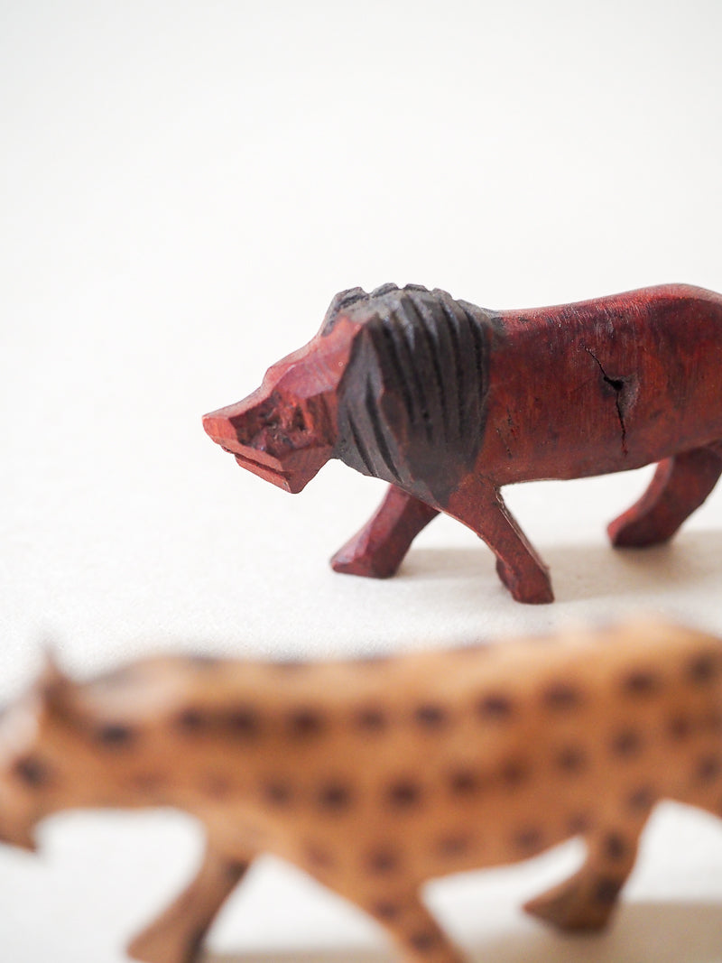 5 animaux en bois vinatge - artisanat africain
