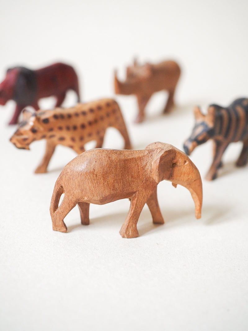 5 animaux en bois vinatge - artisanat africain