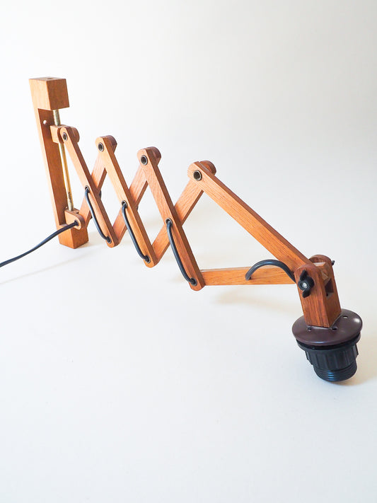 🪵 Lampe accordéon scandinave vintage Leuchte en teck – Années 70