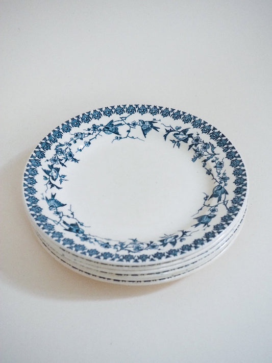 6 assiettes plates - terre de fer décor d'oiseaux