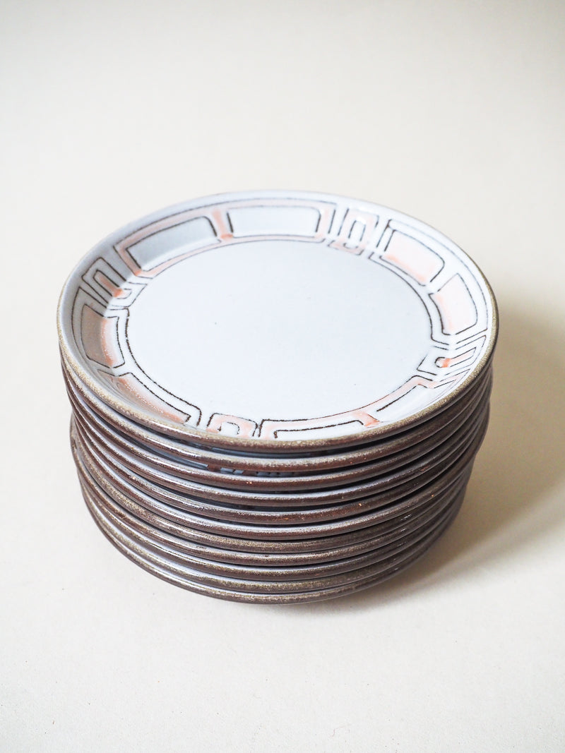 Lot de 8 assiette à dessert en grès émaillé Niderviller - décor Maillé