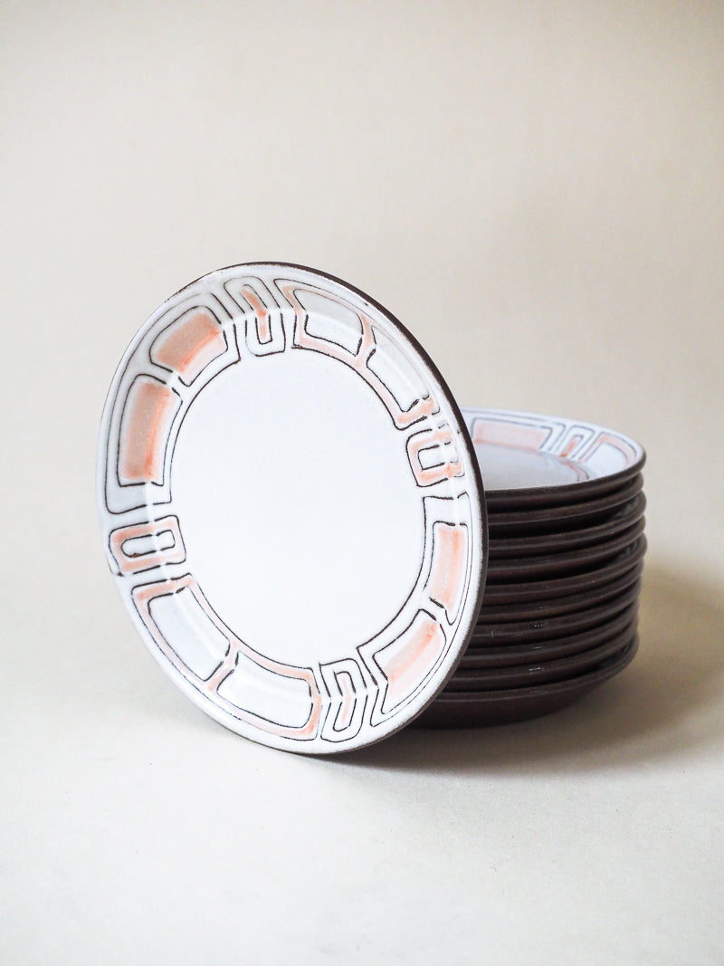 Lot de 8 assiette à dessert en grès émaillé Niderviller - décor Maillé