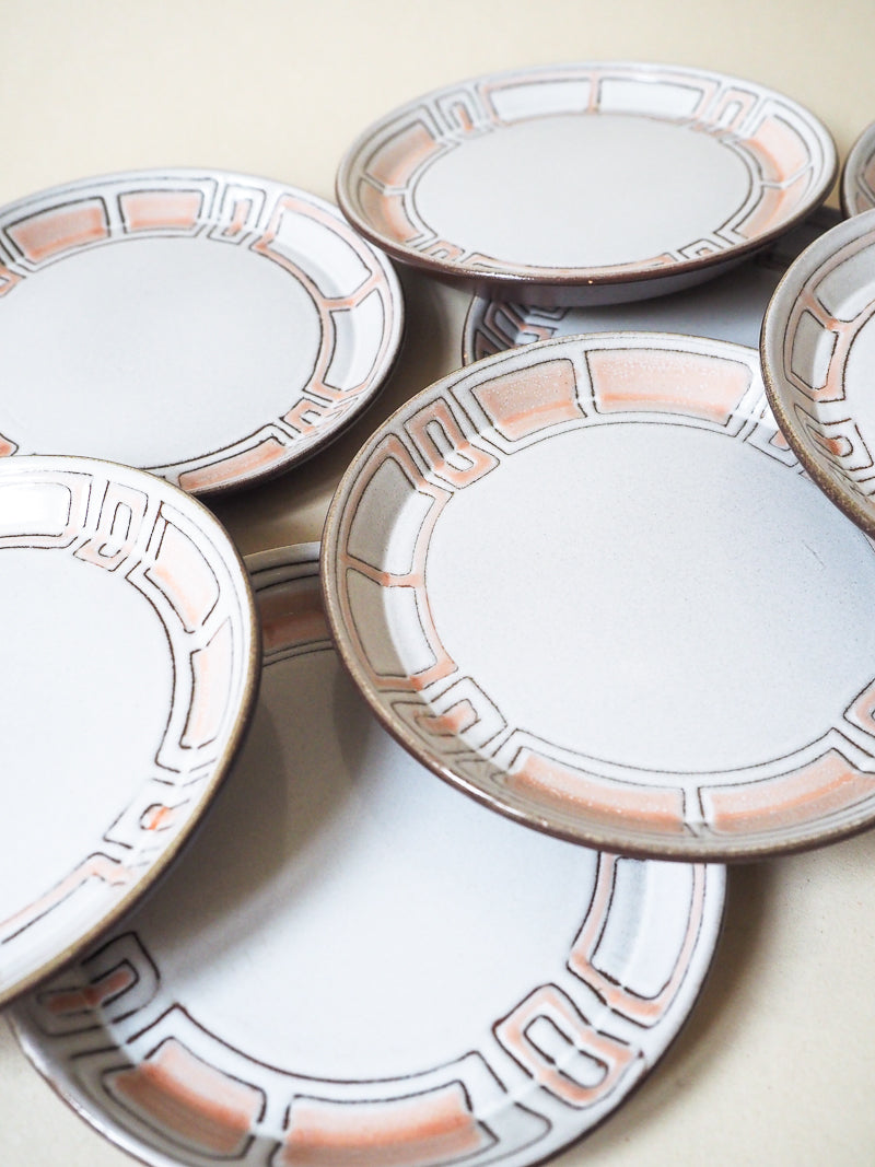 Lot de 8 assiette à dessert en grès émaillé Niderviller - décor Maillé