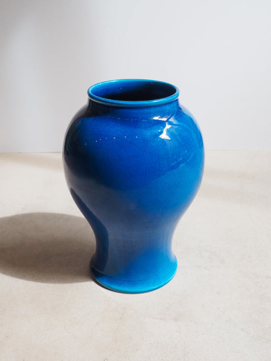 Grand vase bleu de colbat en céramique vintage